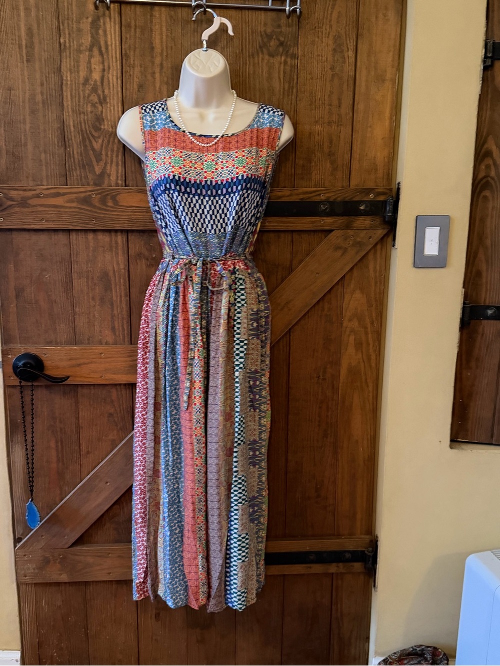 Johnny Was Multicolor Striped & Geometric Maxi Dress - Blue, Red, Pink, Cream